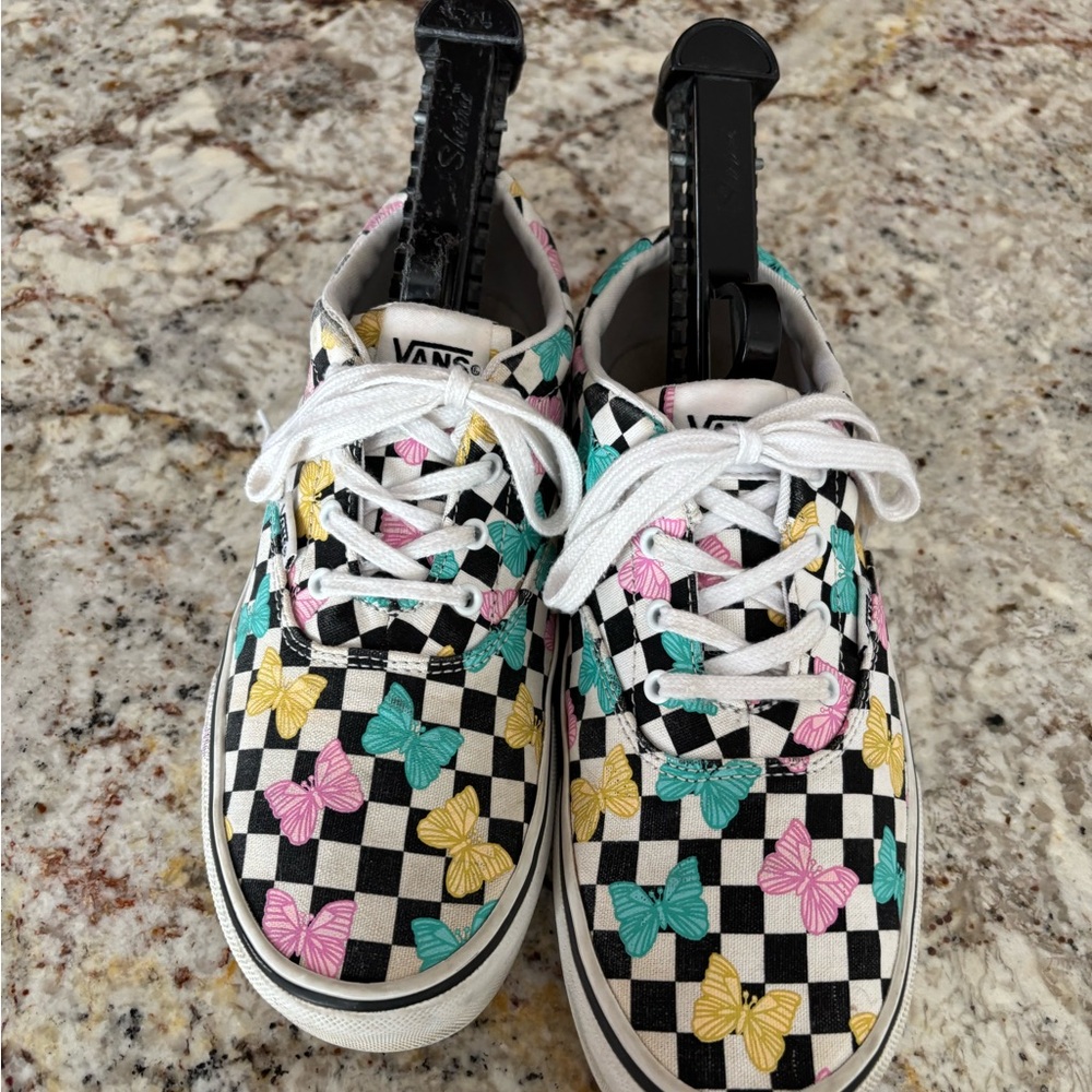 Vans Kids Checkerboard Butterfly Sneakers - Black, White, Pink, Teal & Yellow